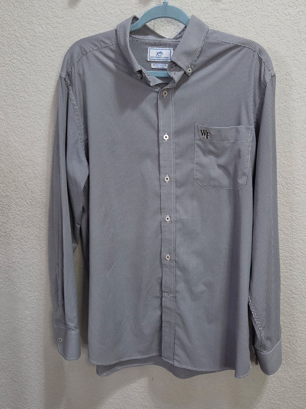 Southern Tide Men's Button-Down Shirt in Black & White Micro-Check Wake Forest
